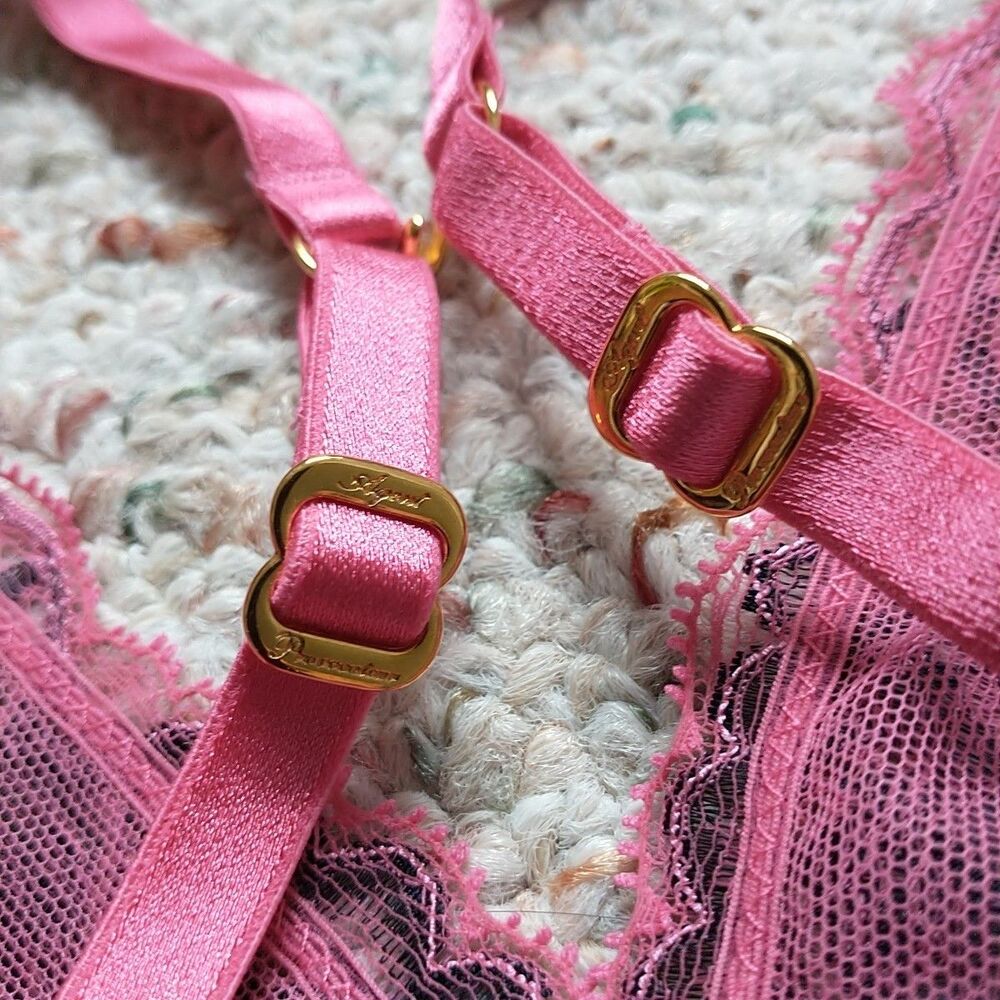 AGENT PROVOCATEUR Yara Bra Bralette 1/XS Black Pink Floral Lace Sheer RacerBac - Picture 5 of 9